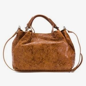Isadora Handbag Tooled  Brown Leather Tote Large Bag Purse Cuoio Made In Italy